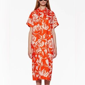 Mara Hoffman Hemp Shirtdress in Orange Floral | Oversized S